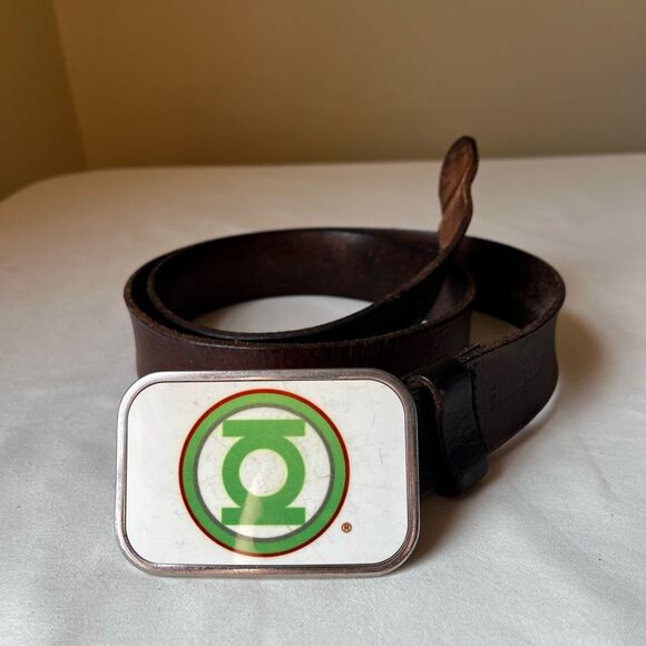 Vintage Fossil Full Grain Leather Belt w/ DC Comics Green Lantern Buckle Size 38 - Picture 5 of 9